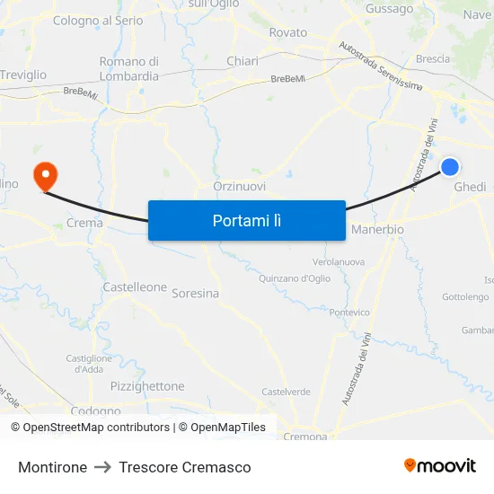 Montirone to Trescore Cremasco map