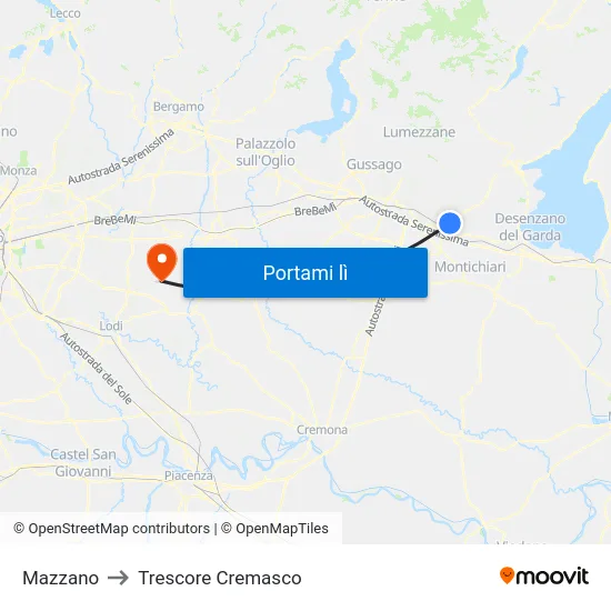 Mazzano to Trescore Cremasco map