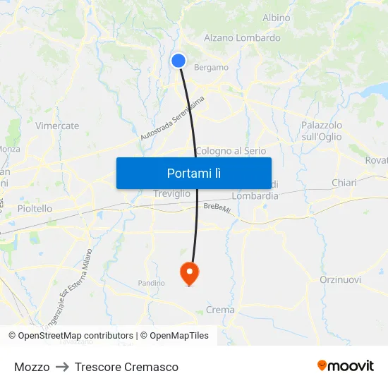 Mozzo to Trescore Cremasco map