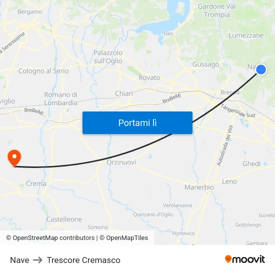Nave to Trescore Cremasco map