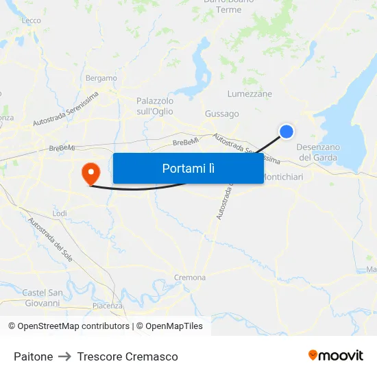 Paitone to Trescore Cremasco map