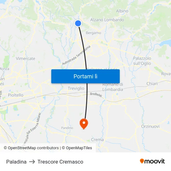 Paladina to Trescore Cremasco map