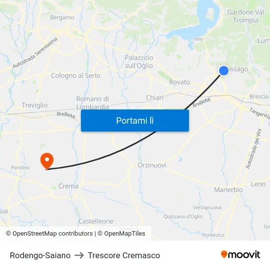 Rodengo-Saiano to Trescore Cremasco map