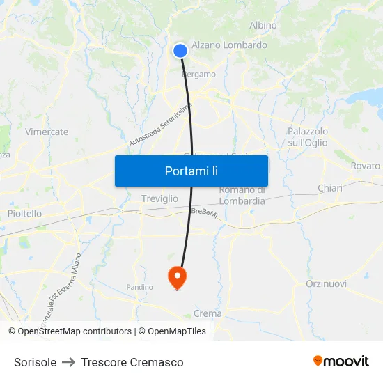 Sorisole to Trescore Cremasco map