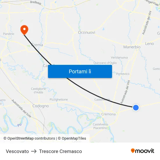 Vescovato to Trescore Cremasco map