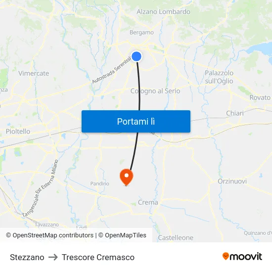 Stezzano to Trescore Cremasco map