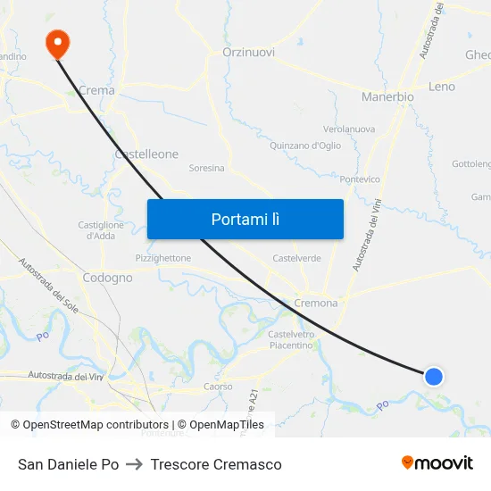 San Daniele Po to Trescore Cremasco map