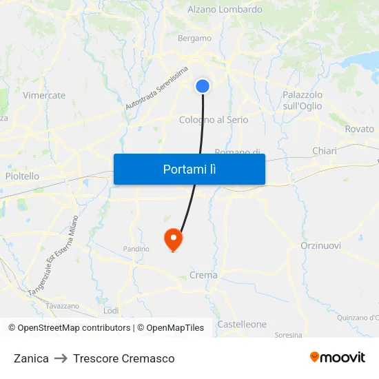 Zanica to Trescore Cremasco map