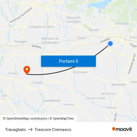 Travagliato to Trescore Cremasco map