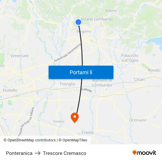 Ponteranica to Trescore Cremasco map