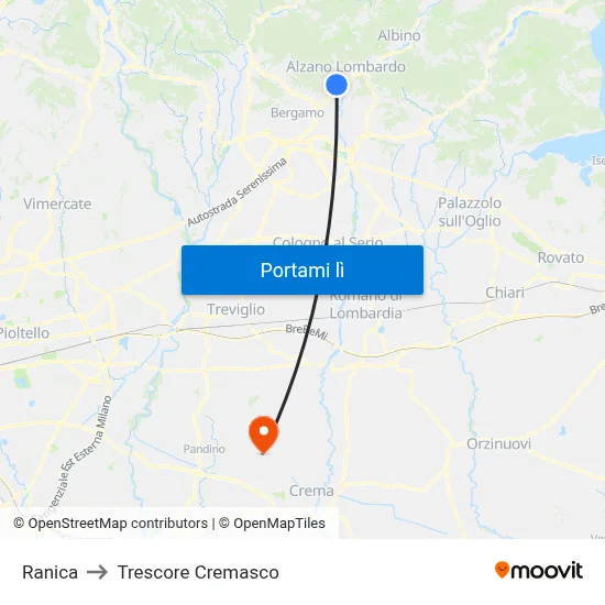 Ranica to Trescore Cremasco map