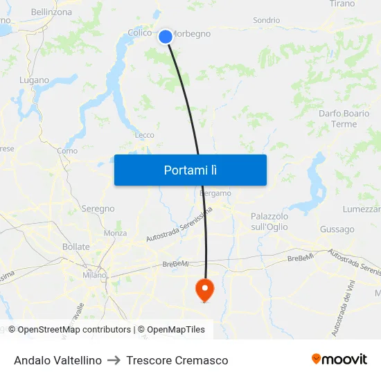 Andalo Valtellino to Trescore Cremasco map