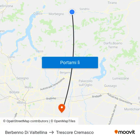 Berbenno Di Valtellina to Trescore Cremasco map