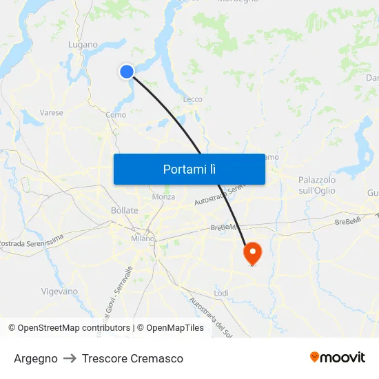 Argegno to Trescore Cremasco map