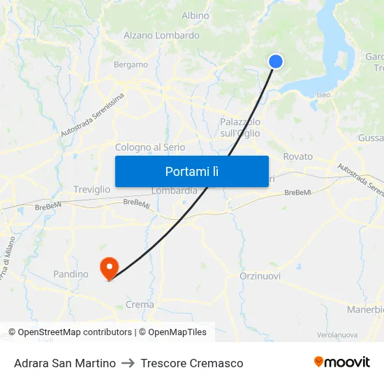 Adrara San Martino to Trescore Cremasco map