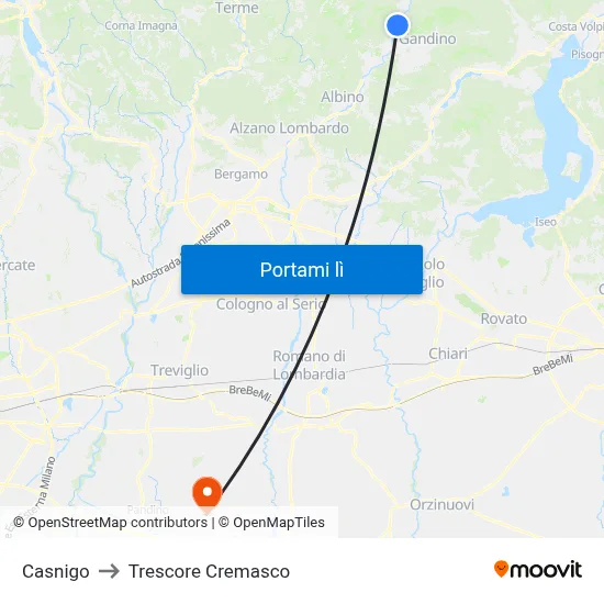 Casnigo to Trescore Cremasco map