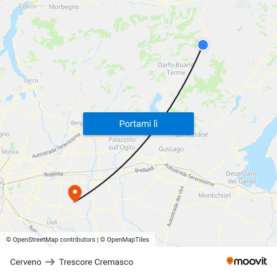Cerveno to Trescore Cremasco map