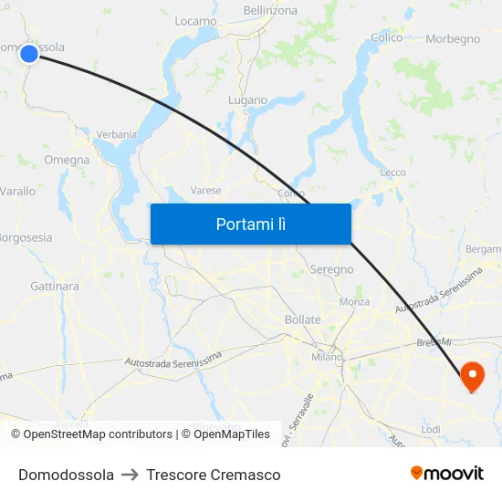 Domodossola to Trescore Cremasco map