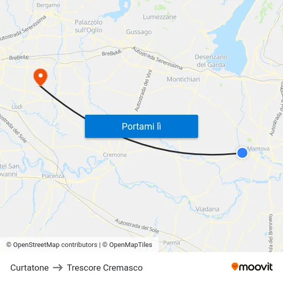 Curtatone to Trescore Cremasco map