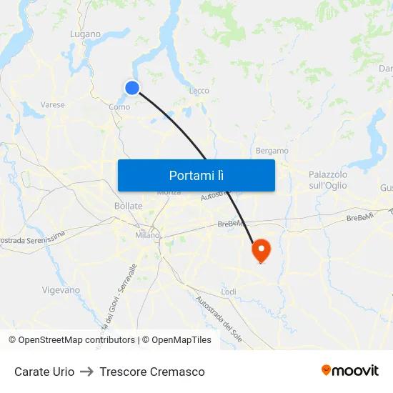 Carate Urio to Trescore Cremasco map