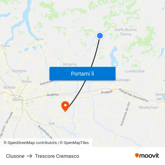 Clusone to Trescore Cremasco map