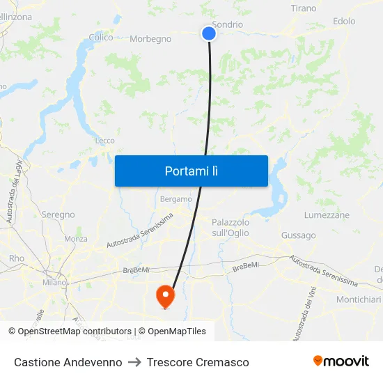 Castione Andevenno to Trescore Cremasco map