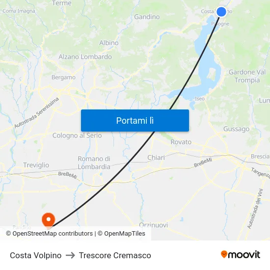 Costa Volpino to Trescore Cremasco map