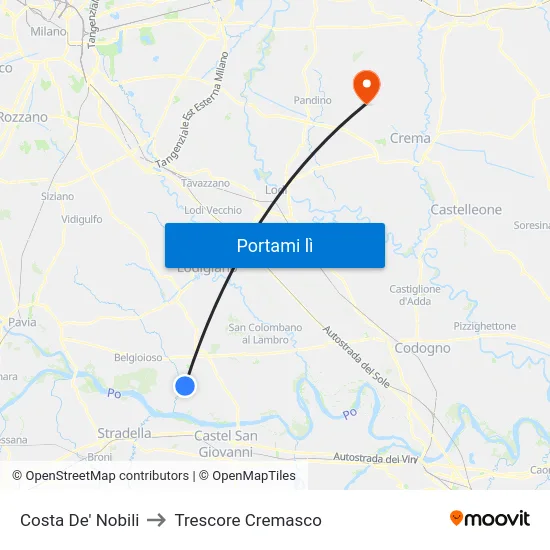 Costa De' Nobili to Trescore Cremasco map
