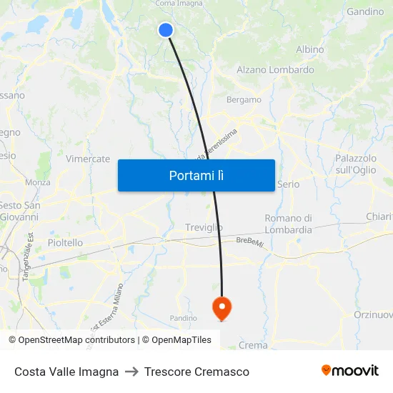 Costa Valle Imagna to Trescore Cremasco map