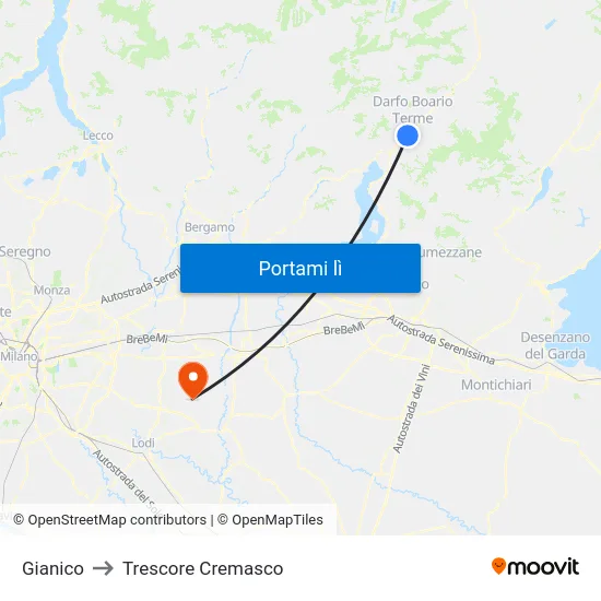 Gianico to Trescore Cremasco map