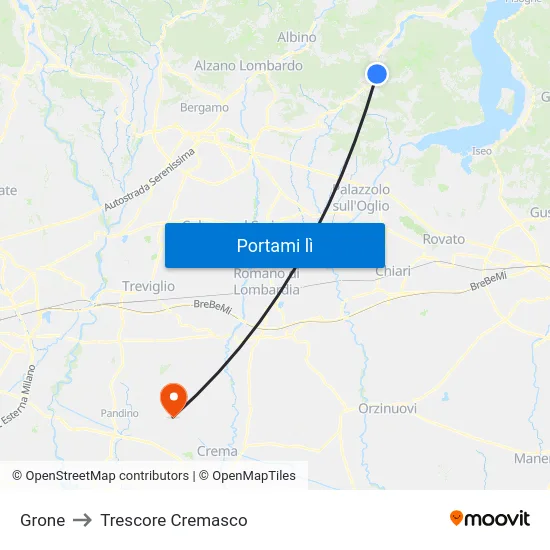 Grone to Trescore Cremasco map