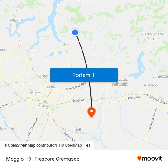 Moggio to Trescore Cremasco map