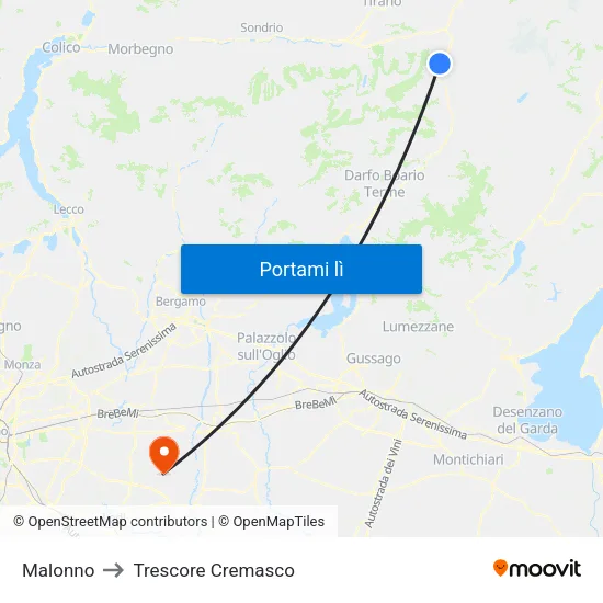 Malonno to Trescore Cremasco map