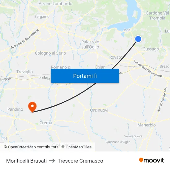 Monticelli Brusati to Trescore Cremasco map