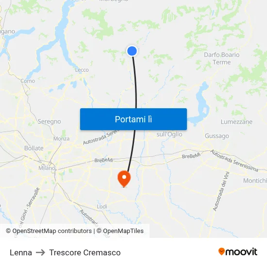 Lenna to Trescore Cremasco map