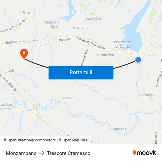 Monzambano to Trescore Cremasco map