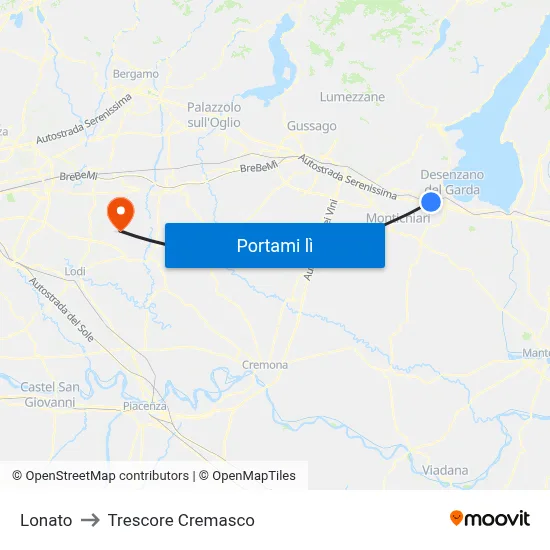 Lonato to Trescore Cremasco map