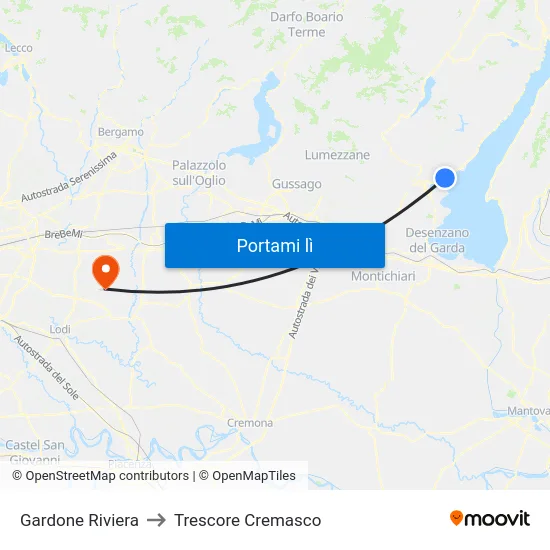 Gardone Riviera to Trescore Cremasco map