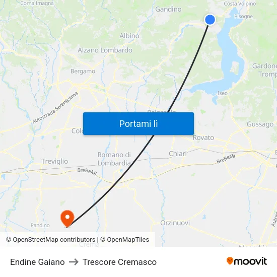 Endine Gaiano to Trescore Cremasco map