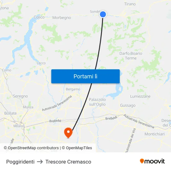 Poggiridenti to Trescore Cremasco map