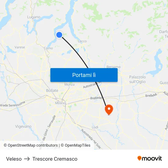 Veleso to Trescore Cremasco map