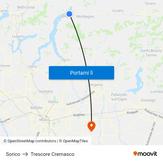Sorico to Trescore Cremasco map