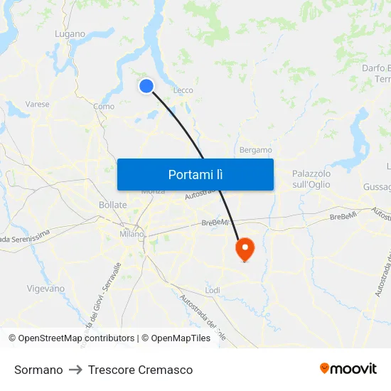 Sormano to Trescore Cremasco map