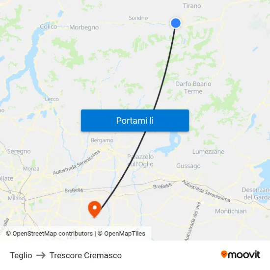 Teglio to Trescore Cremasco map
