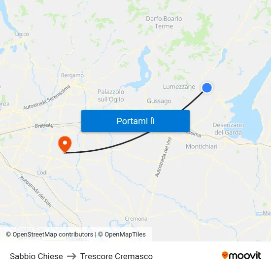 Sabbio Chiese to Trescore Cremasco map