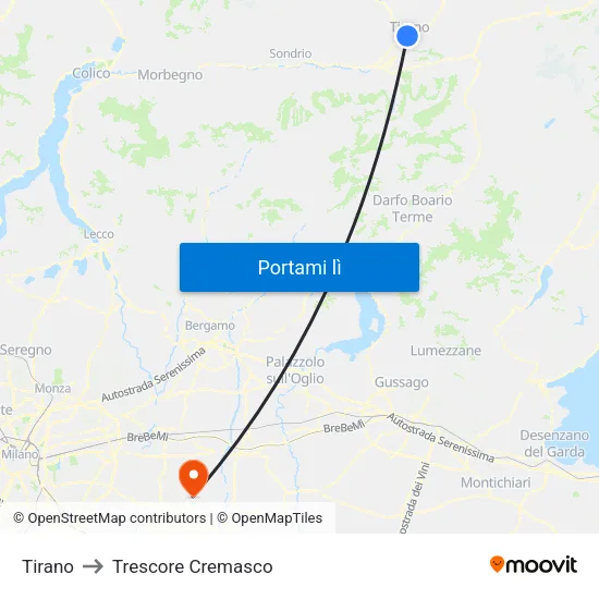 Tirano to Trescore Cremasco map