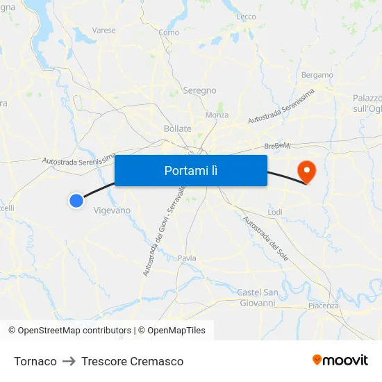 Tornaco to Trescore Cremasco map