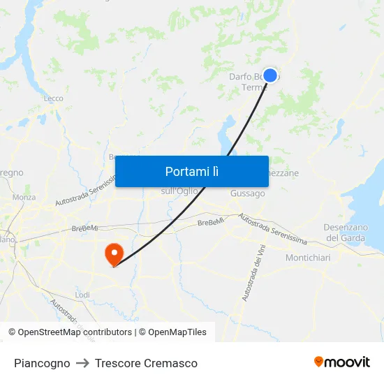 Piancogno to Trescore Cremasco map