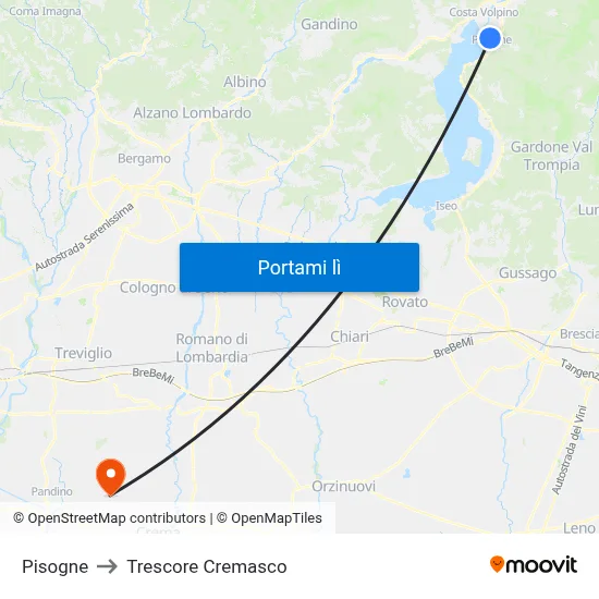 Pisogne to Trescore Cremasco map