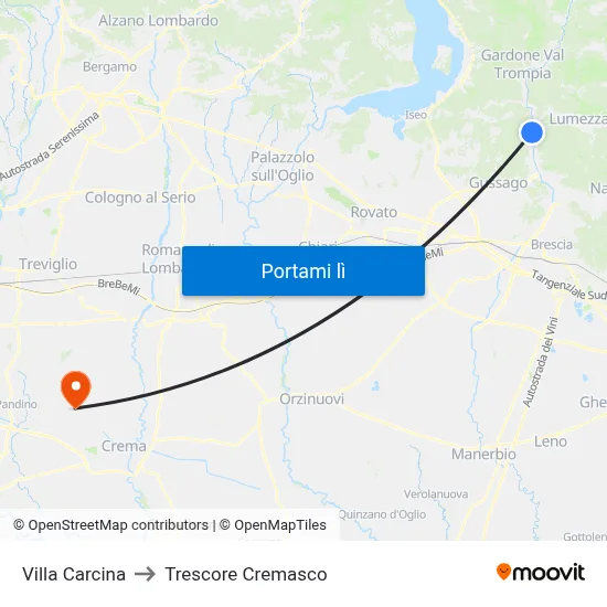 Villa Carcina to Trescore Cremasco map